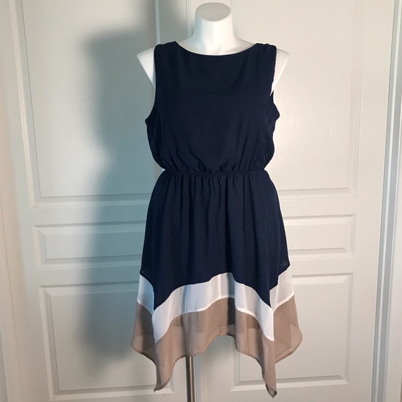 navy blue asymmetrical dress